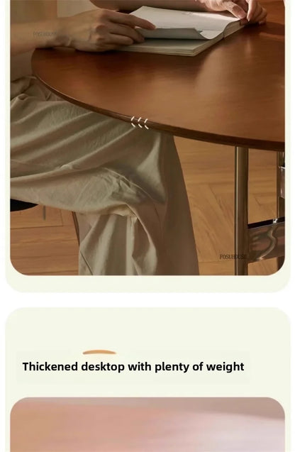 Stainless Steel Solid Wood Round Dining Tables Home Small Round Table for Kitchen Furniture Medieval Style Retro Folding Table