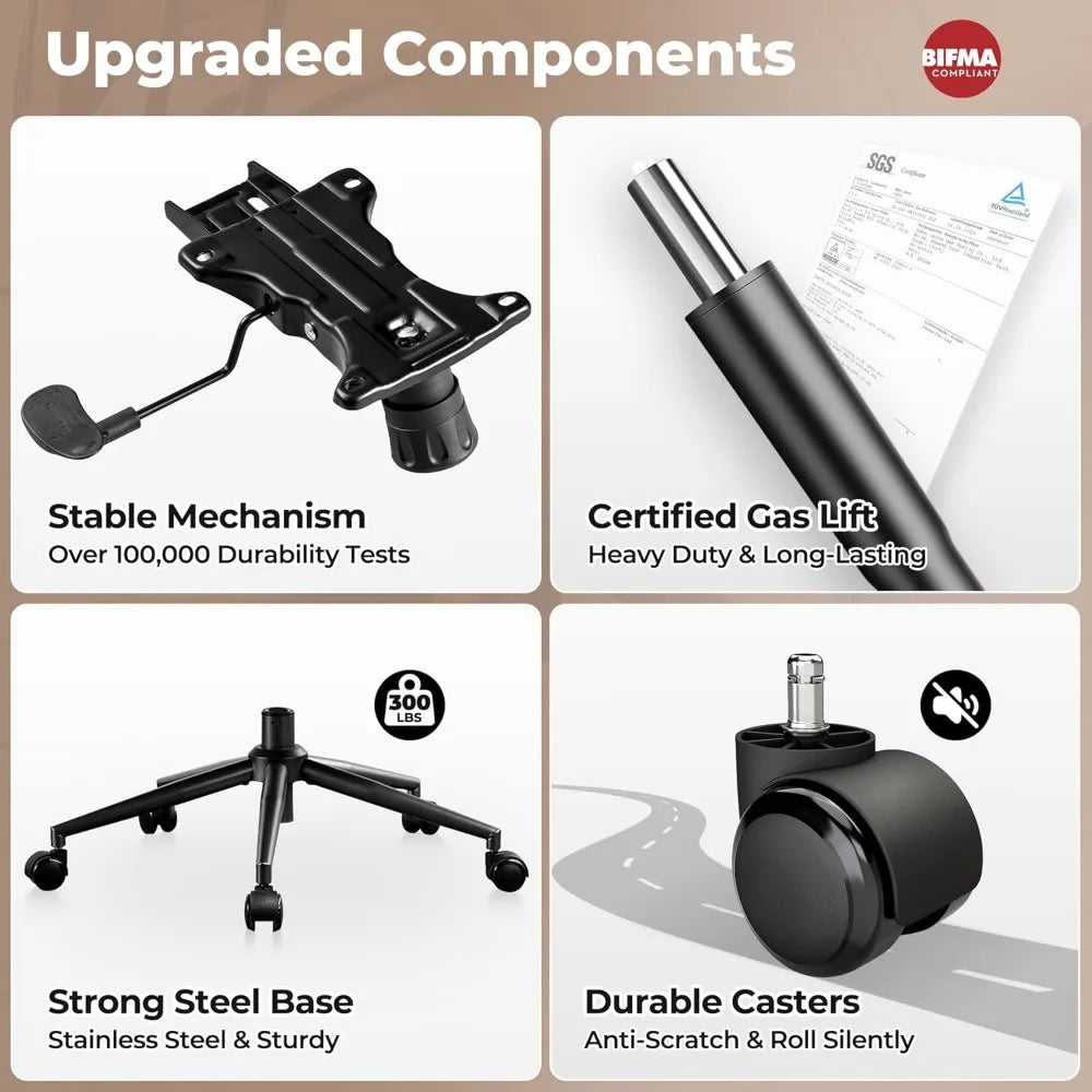 ovios Ergonomic Home Office Chair, Mid-Century Modern Faux Leather Chairs with Thickened Cushions, Comfy High Back Swivel Rollin