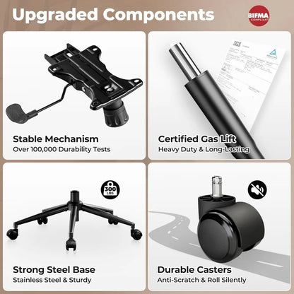 ovios Ergonomic Home Office Chair, Mid-Century Modern Faux Leather Chairs with Thickened Cushions, Comfy High Back Swivel Rollin