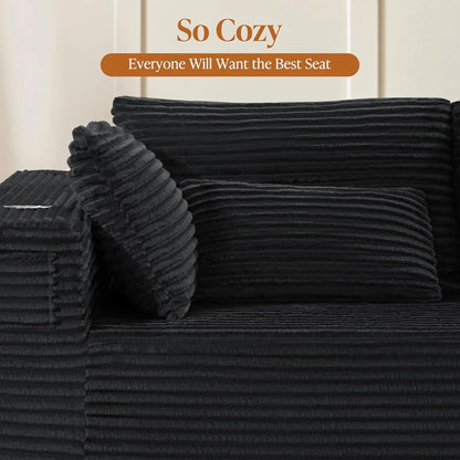 U-shaped Modular Sofa: Modern Minimalist Corduroy, No Assembly, Comfortable Living/Bedrooms (Black)