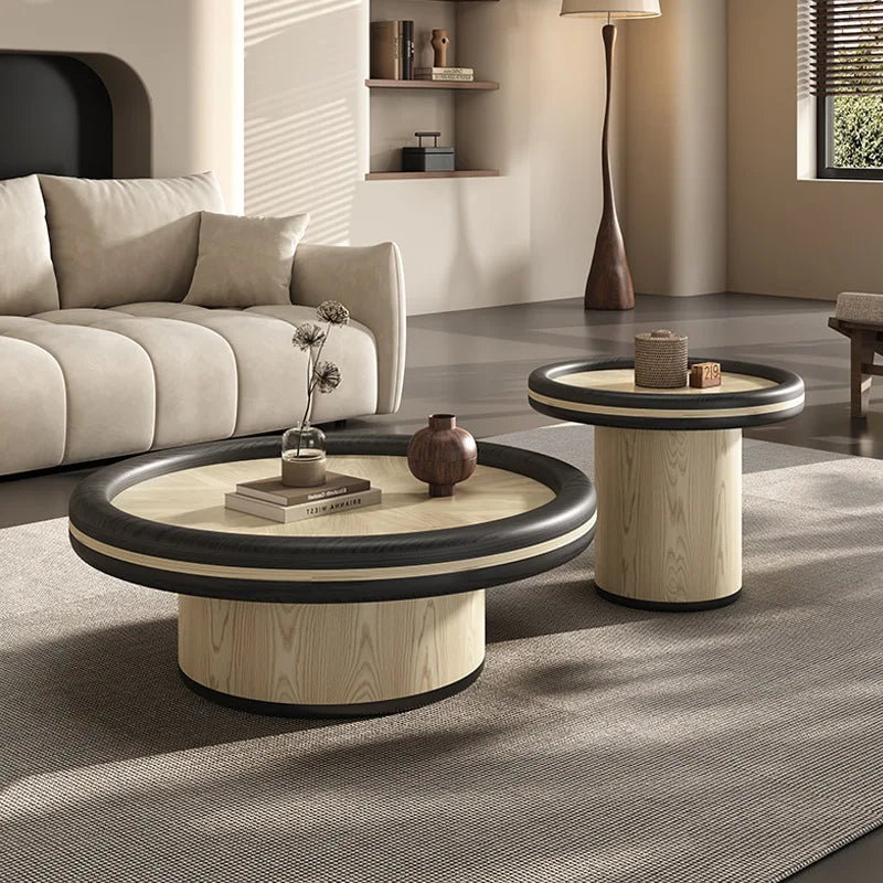 Table basse italienne minimaliste en bois massif, table à thé ronde d'art haut de gamme, table basse wabi-sabi pour salon et maison