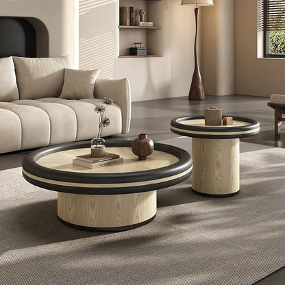 Table basse italienne minimaliste en bois massif, table à thé ronde d'art haut de gamme, table basse wabi-sabi pour salon et maison