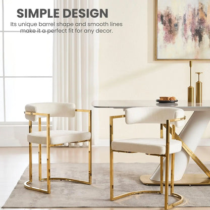 White Chenille Upholstered Dining Chairs Set of 4, Modern Dining Chair with Gold Legs, Kitchen Room Chairs Open Back Barrel Dini