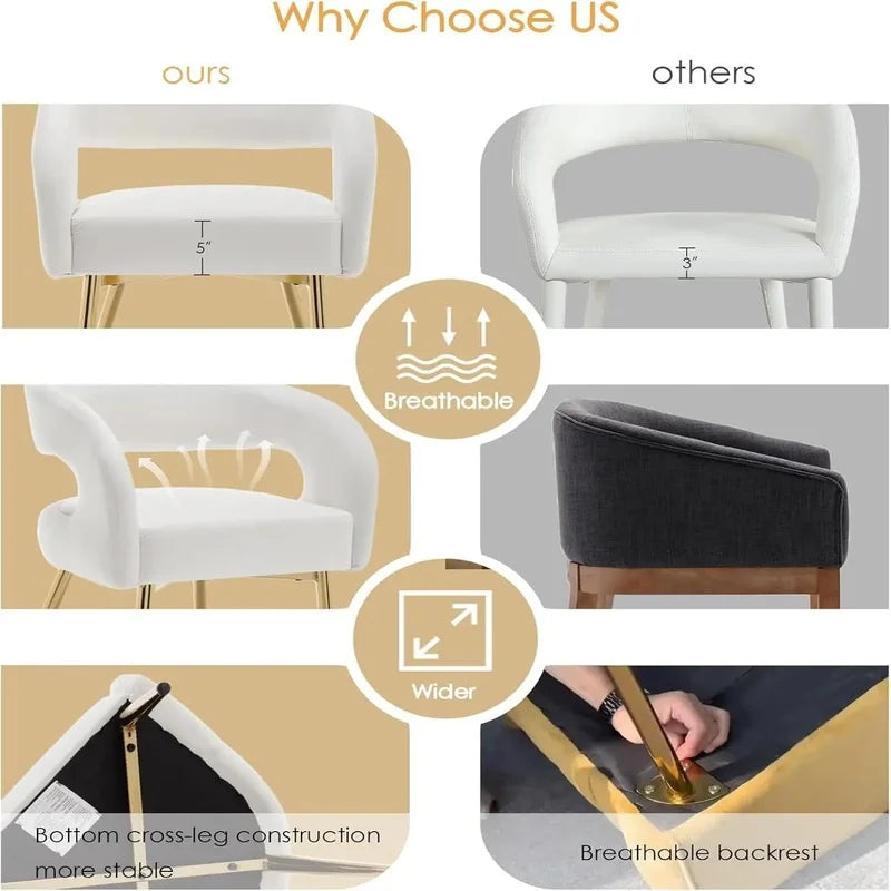 Set of 4 White Velvet Dining Chairs with Gold Legs, Modern Comfortable Barrel Armchairs for Dining Room