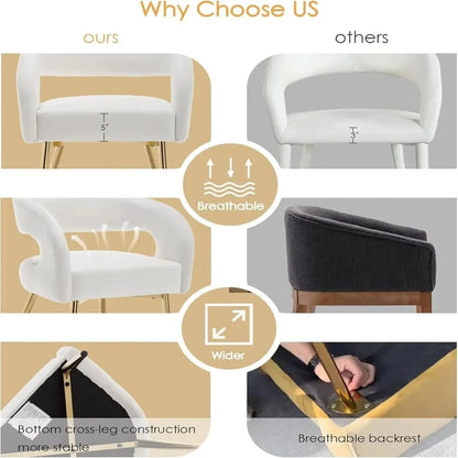 Set of 4 White Velvet Dining Chairs with Gold Legs, Modern Comfortable Barrel Armchairs for Dining Room