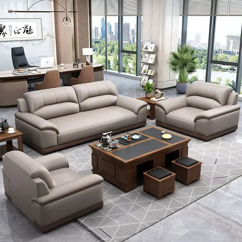 Leather latex office sofa, piano key combination sofa