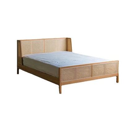 Vine Weaving Bed Japanese Solid Wood Bed Small Family Homestay White Wax Wood Main Bedding 1.51.8m Household Simple Vine Art Bed