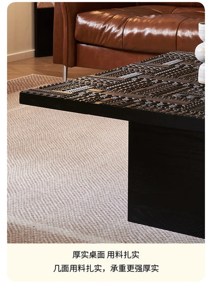 Retro coffee table light luxury high sense solid wood carving flower home living room minimalist high-end designer