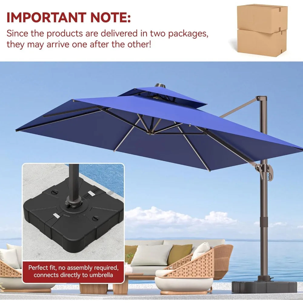 9' X 12' Cantilever Outdoor Patio Umbrellas with Base Included, Large Rectangle Umbrella Heavy Duty 360°Rotation Offset