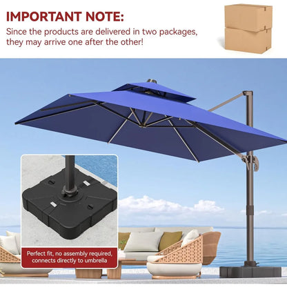 9' X 12' Cantilever Outdoor Patio Umbrellas with Base Included, Large Rectangle Umbrella Heavy Duty 360°Rotation Offset