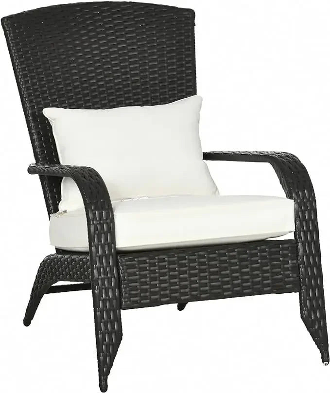 v Outdoor Chair, Rattan Fire Pit Chairs with Soft Cushions, Curved Backrest and Armrests, Outdoor Chair