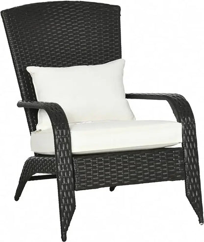 v Outdoor Chair, Rattan Fire Pit Chairs with Soft Cushions, Curved Backrest and Armrests, Outdoor Chair