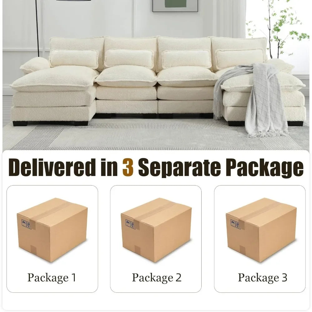 110'' U-Shaped Sectional Couch, Modern Chenille Extra Large Modular Sofa with 4 Cushions, Memory Foam Funiture Set with Double