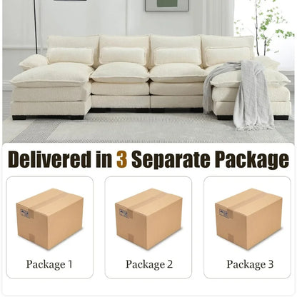 110'' U-Shaped Sectional Couch, Modern Chenille Extra Large Modular Sofa with 4 Cushions, Memory Foam Funiture Set with Double