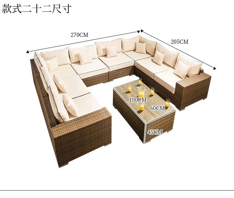 Terrace Modern Garden Sofas Outdoor Combination Courtyard Nordic Garden Sofas Waterproof Pe Rattan Furniture Sofá Jardín MHHYSF