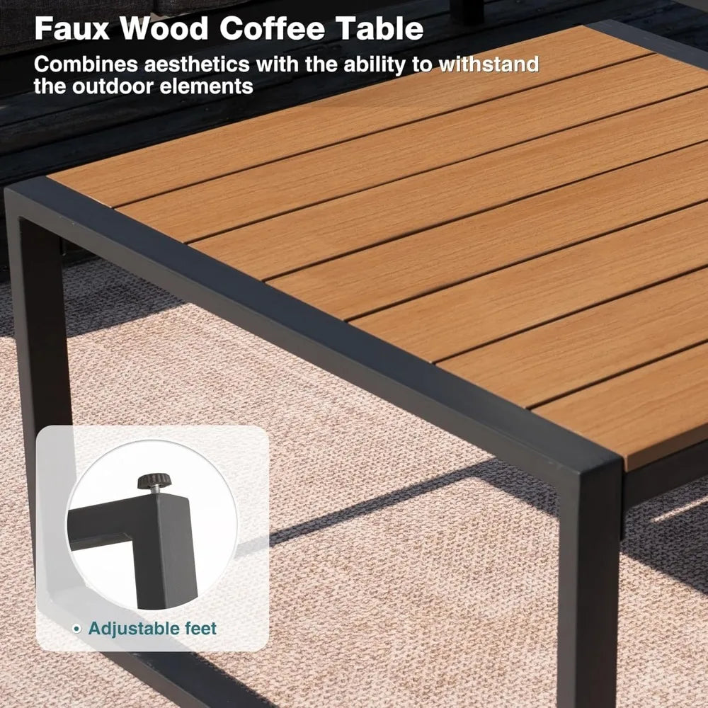 6 Pieces Outdoor Sectional Sofa Set Metal Patio Furniture Set,  with Side Table, L Shape Patio Conversation Set with Faux-Wood