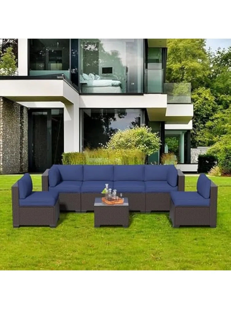 Outdoor Patio Furniture Set, Rattan Sectional Sofa, Conversation Set with Waterproof Cushion and Coffee Table, for Deck