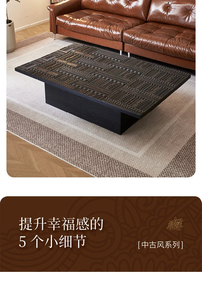 Retro coffee table light luxury high sense solid wood carving flower home living room minimalist high-end designer