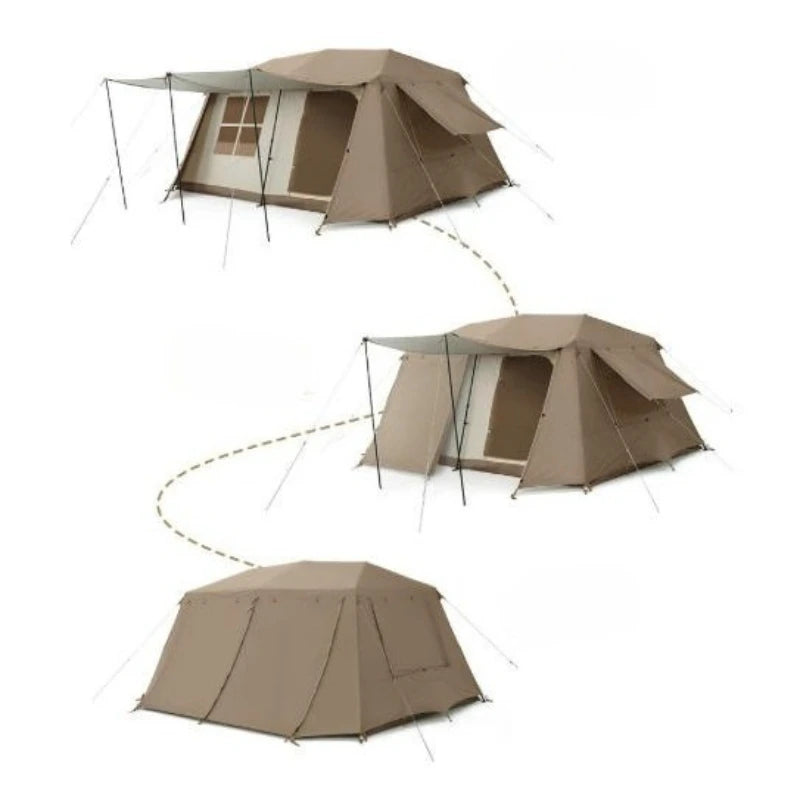 Oxford Cloth Beach Tent Rainproof Sunproof Ventilation Nature Hike Family Travel Shelter Tent Large Space Camping Supplies Tents