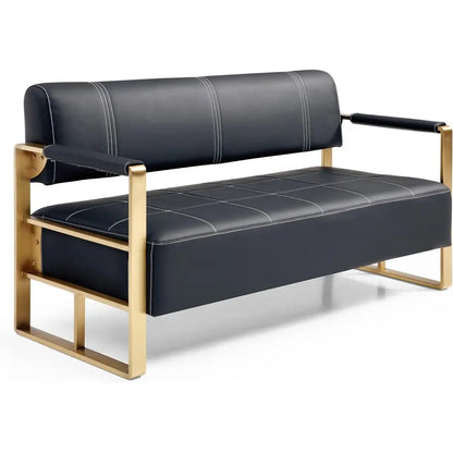 Mid-Century Modern Faux Leather 2-Seater Sofa, 60 Loveseat with Gold Legs for Small Spaces - Ideal for Home, Office (Black)