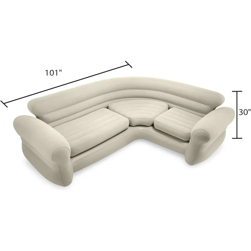 68575EP Inflatable Corner Sofa: L-Shaped – Indoor Use – 2-in-1 Valve – 880lb Weight Capacity – 101” x 80” x 30”