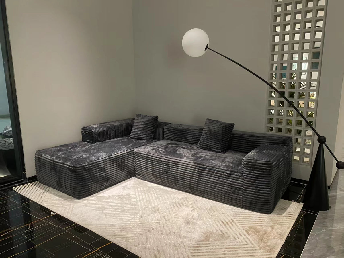 High quality modern L-shaped combination sofa comfortable corduroy fluffy design vacuum compression sofa