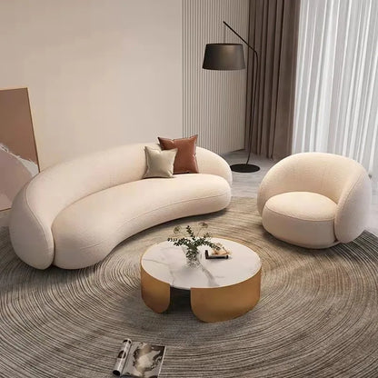 Internet celebrity lamb wool coffee table combination hotel lobby lounge multi-person curved fabric sofa