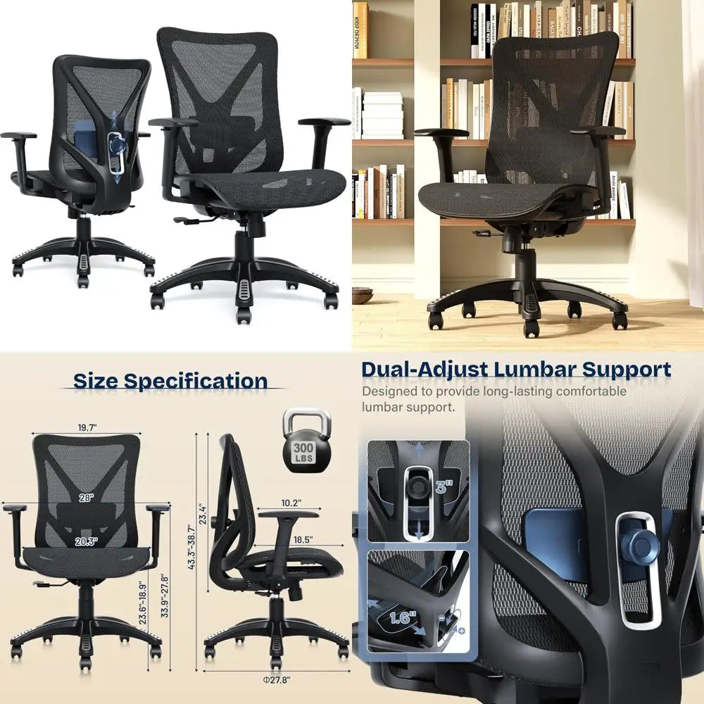 Adjustable Ergonomic Office Chair with Mesh Seat, Lumbar Support, 3D Armrests, and Tilt Mechanism