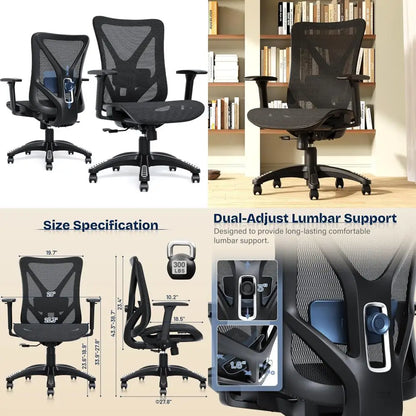 Adjustable Ergonomic Office Chair with Mesh Seat, Lumbar Support, 3D Armrests, and Tilt Mechanism