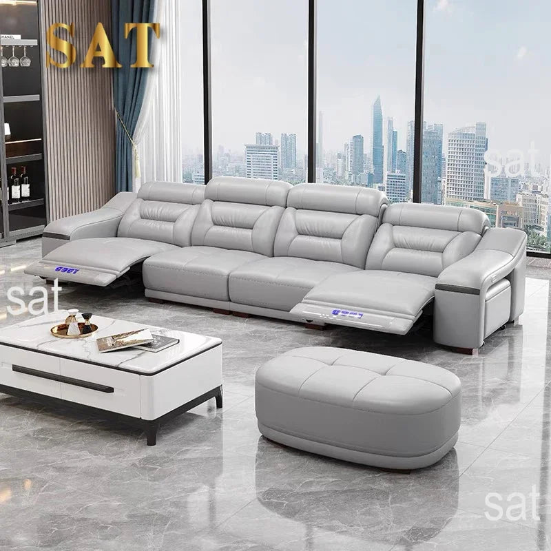 -Modern leather electric recliner sofa couch corner L shape moduler sectional sofas recliner seats living room furniture home