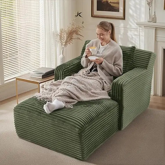 Luxurious Oversized Corduroy Chaise Lounge Chair - Indoor Cloud Couch with Soft Pillows and Armrests for Ultimate Comfort