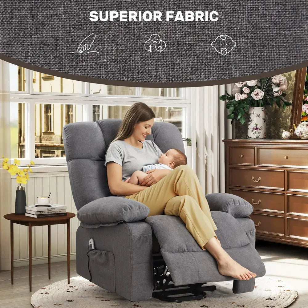 Power Lift Recliner Chair for Elderly, Big and Tall Lift Chair with Massage and Heat for Living Room, Fabric Electric Recliner