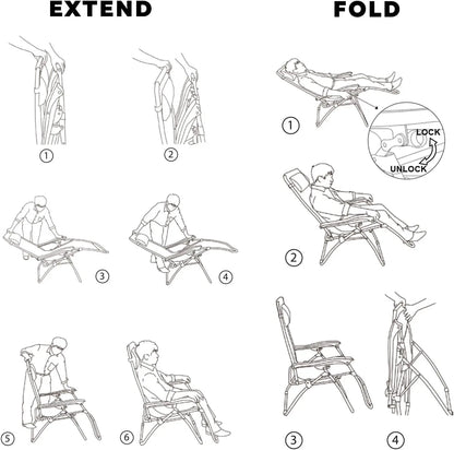 Oversized Padded Zero Gravity Lounge Chair, Foldable Patio Anti Gravity Reclining Chairs Folding Lawn Recliner Support 350 LBS