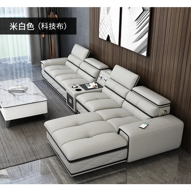 Simple and modern leather sofa combination large apartment living room L-shaped corner function headrest few fully
