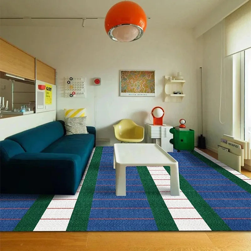 Blue Striped Living Room Rug Light Luxury Sofa Coffee Table Door Mat Retro Bedroom Lounge Non-slip Large Area Carpet Home Decor