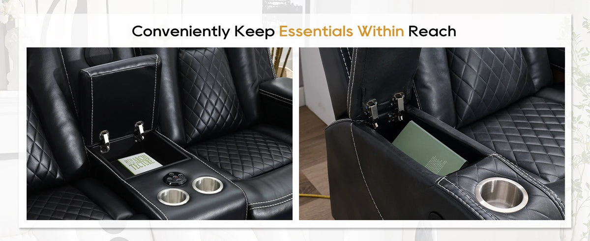 Power Recliner Sofa Sectional Sofa with LED Light for Living Room, Air Leather Reclining Corner Sectional Sofa Set