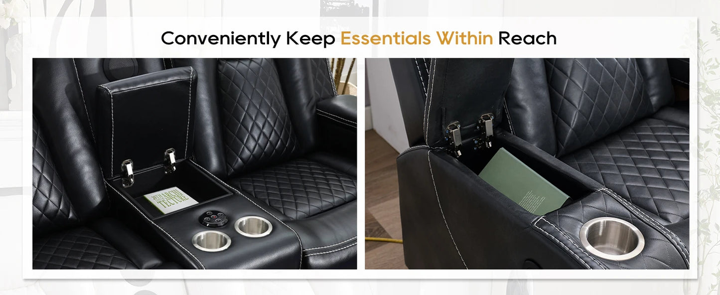 Power Recliner Sofa Sectional Sofa with LED Light for Living Room, Air Leather Reclining Corner Sectional Sofa Set