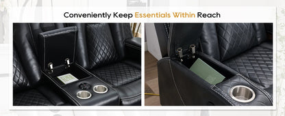 Power Recliner Sofa Sectional Sofa with LED Light for Living Room, Air Leather Reclining Corner Sectional Sofa Set