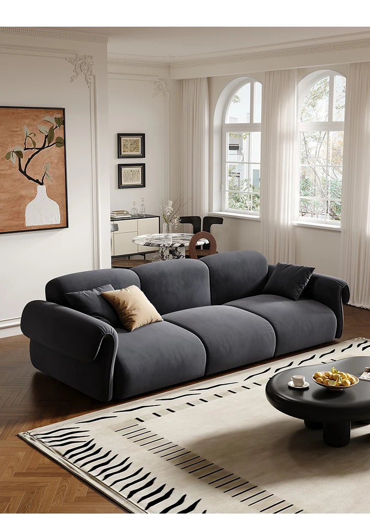 Small apartment sofa living room French retro cloud coffee table combination set green wind straight row fabric