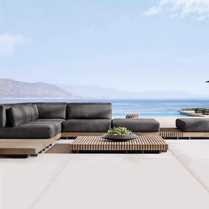 Outdoor Sofa Solid Wood Teak Rain proof and Sunscreen Courtyard Villa Outdoor Balcony Garden Soft Decoration Furniture