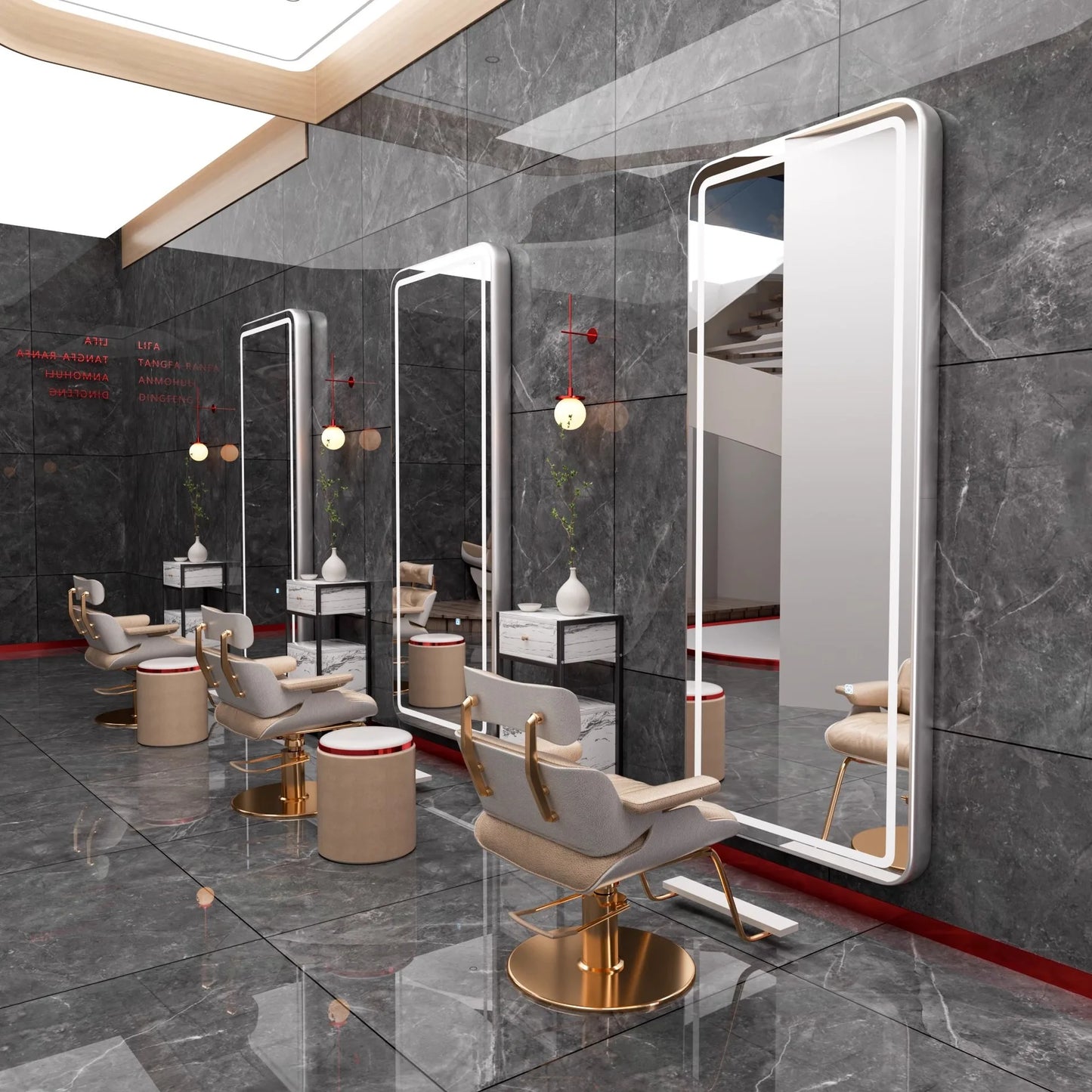 Design Modern Lightweight Luxury Oval Square Mirror Hair Salon Furniture Set Hot Sale