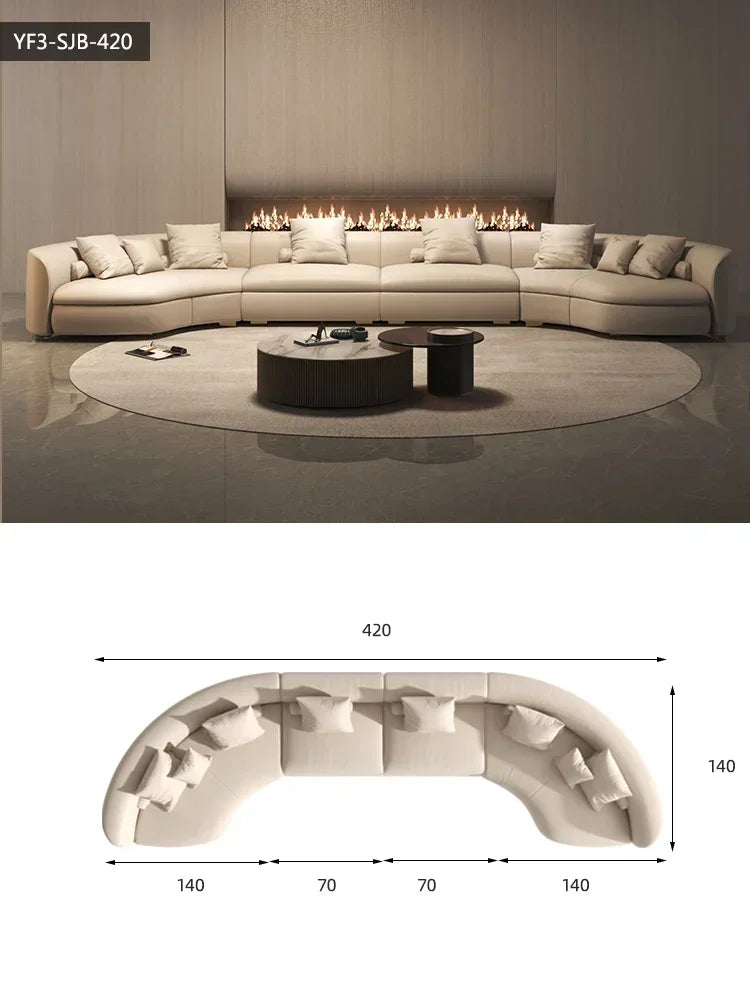 Italian Minimalist Circular Curved Leather Sofa Large Apartment Living Room Corner Leather Sofa