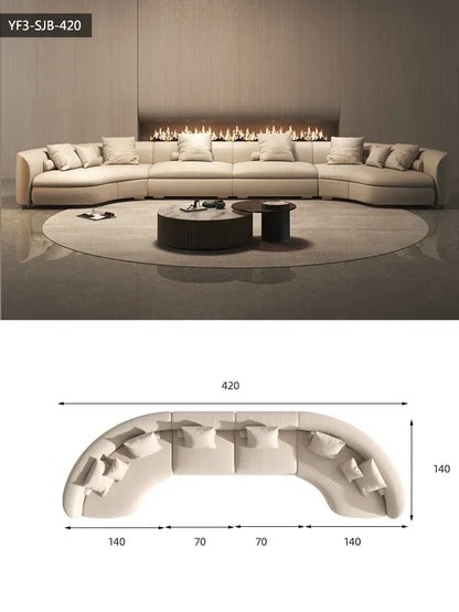 Italian Minimalist Circular Curved Leather Sofa Large Apartment Living Room Corner Leather Sofa