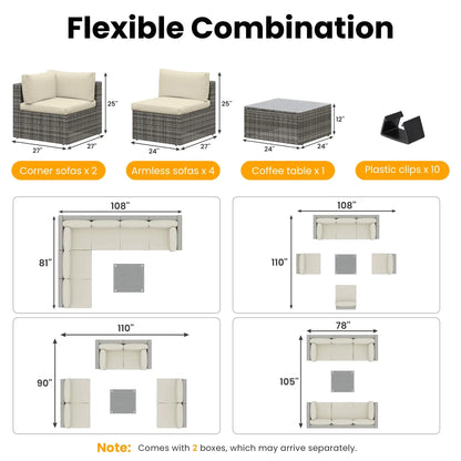 7-Piece Modular Garden Furniture Set, Wicker Outdoor Combination Sofa, With All-Weather Garden Session Set