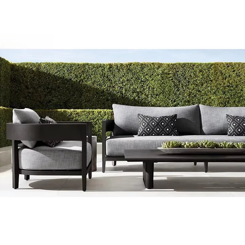 Backyard Poolside Lounge Luxury Corner Outdoor Couch Sectional Teak Wood Rattan Rope Aluminum Modern Outdoor Garden Sofa Set