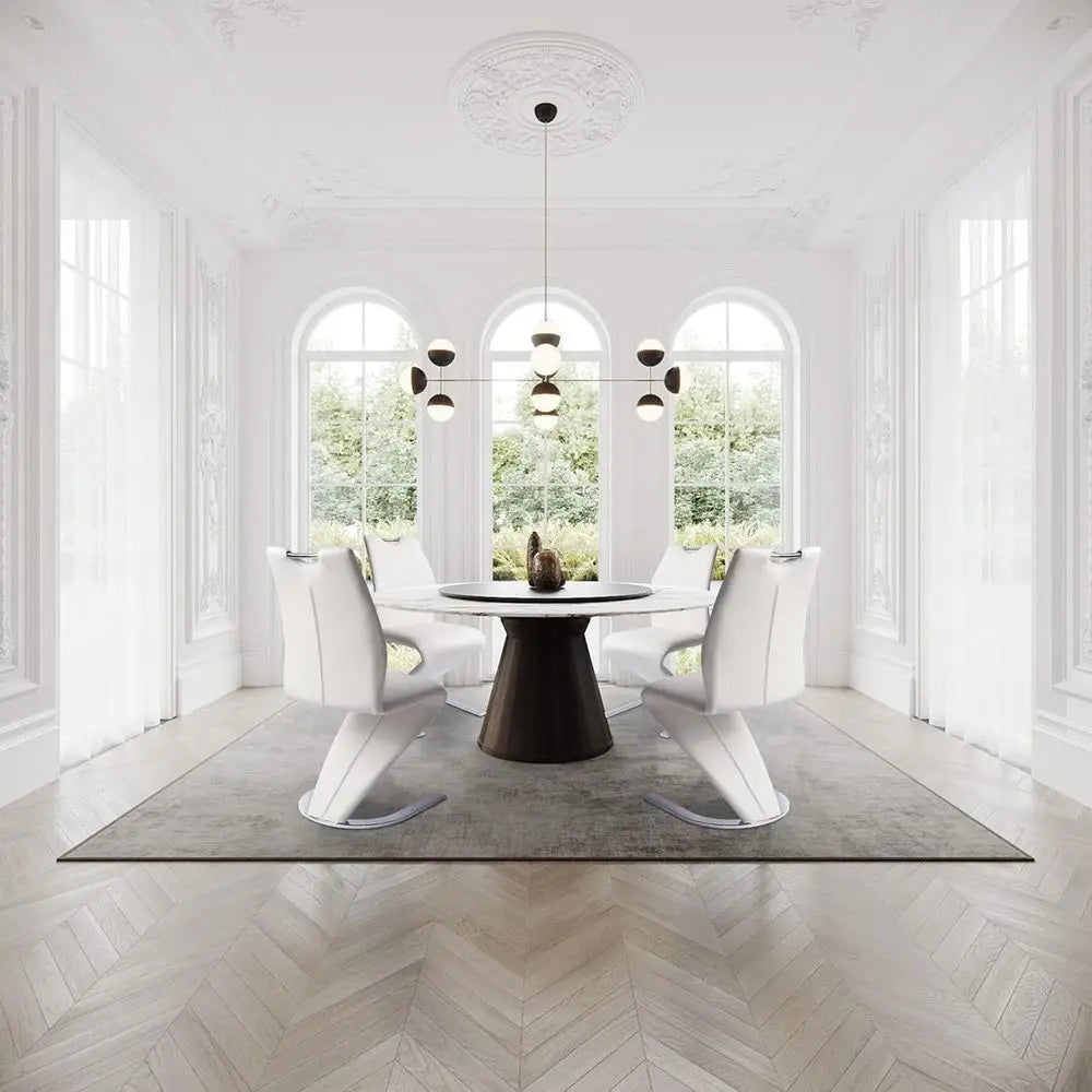 Pair of Modern White PU Leather Upholstered Dining Chairs with Metal Legs for Kitchen or Dining Room