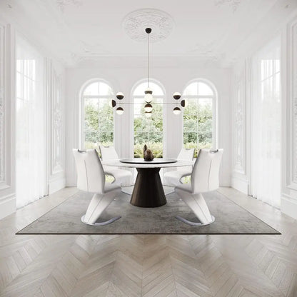 Pair of Modern White PU Leather Upholstered Dining Chairs with Metal Legs for Kitchen or Dining Room