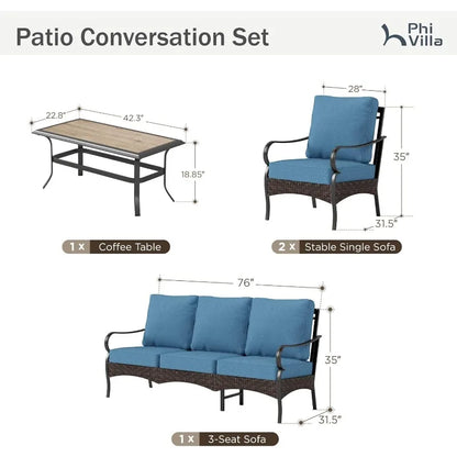 home. Outdoor Modern Patio Furniture Set, Upgraded Wicker&Metal Patio Furniture Conversation Set with Waterproof Thick