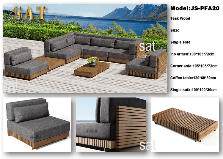 -Hotel Modern Sofa Set Garden Teak Outdoor Furniture Aluminum Wood Terrace Outdoor Sofa Combination Teak Luxury Garden Sofa Set