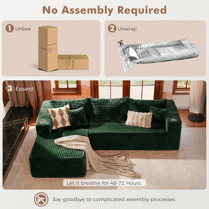 Oversized 108” Boneless Couch, Comfy Cloud Modular Sectional Sofa, L-Shape Sofa with Chaise, Memory Foam, Customized